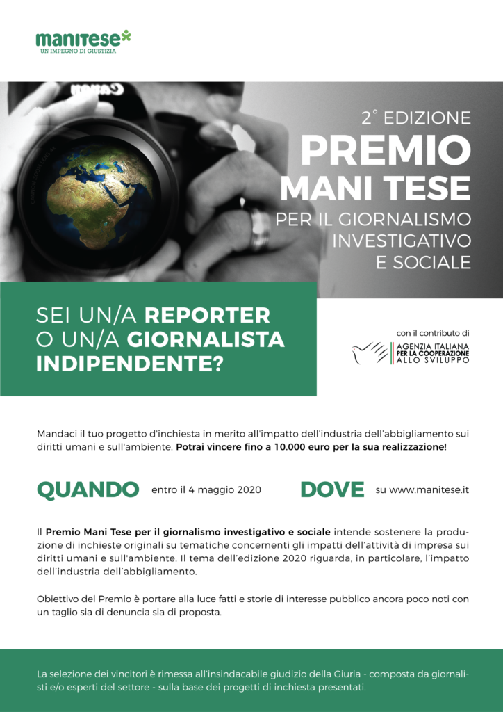 Premio Mani Tese per il giornalismo investigativo e sociale 2020_locandina_A4