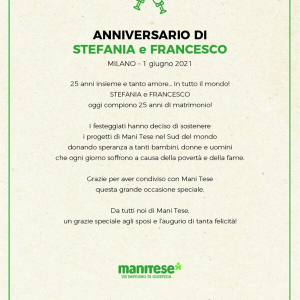 Pergamena Anniversario - Con nastro celeste